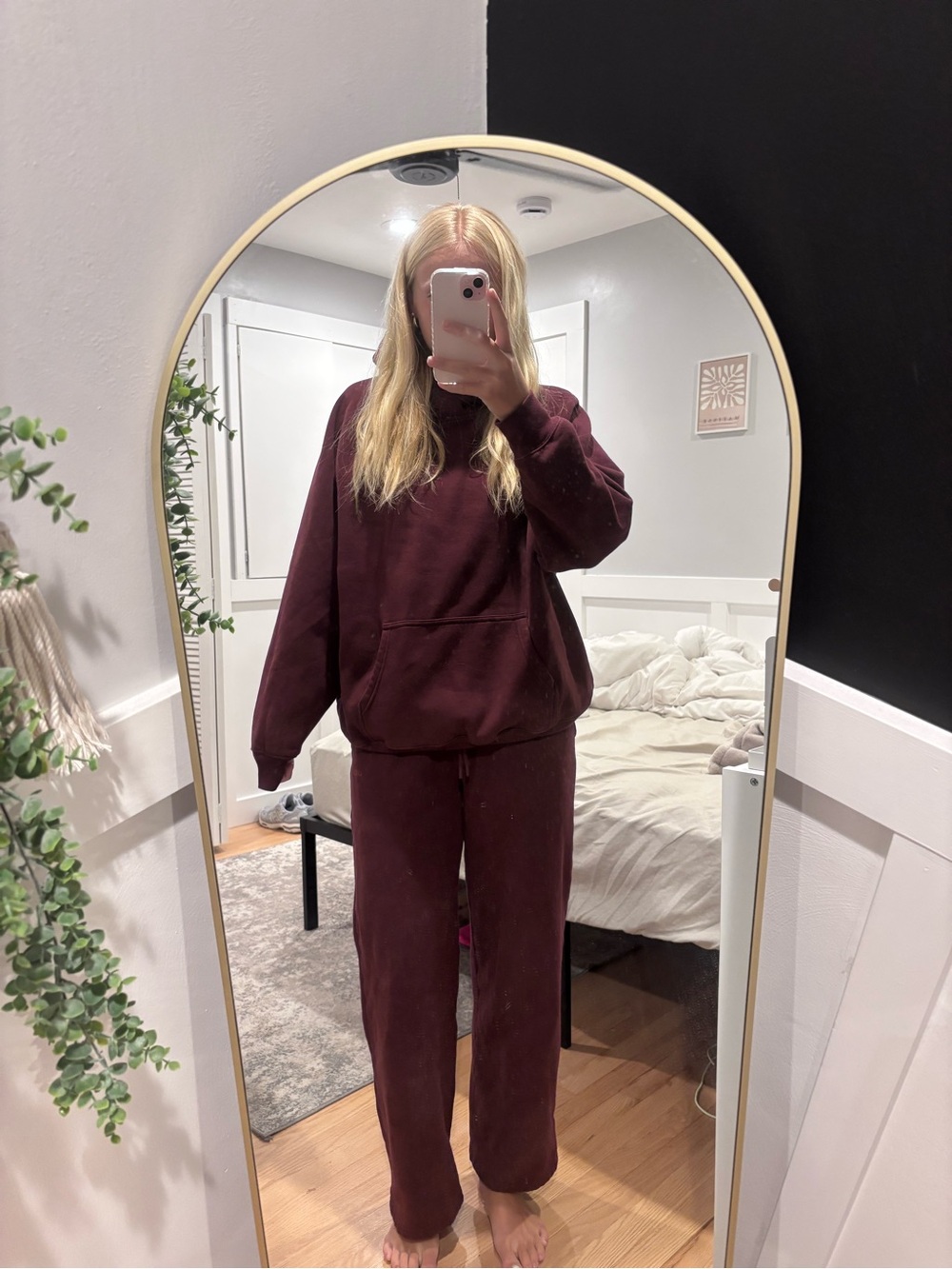 Aritzia Women's Maroon Track Pants and Hoodie Set